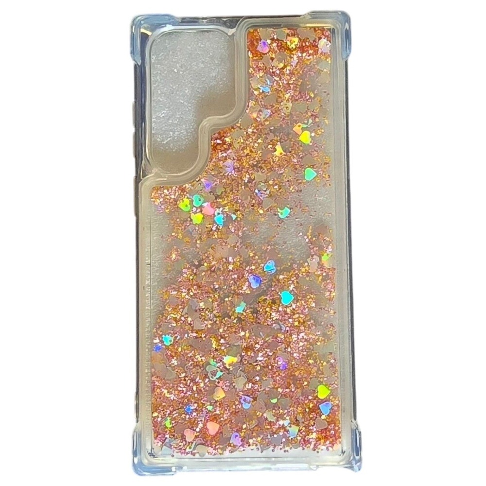 Galaxy S22 Ultra Golden Love Floating Glitter Phone Case